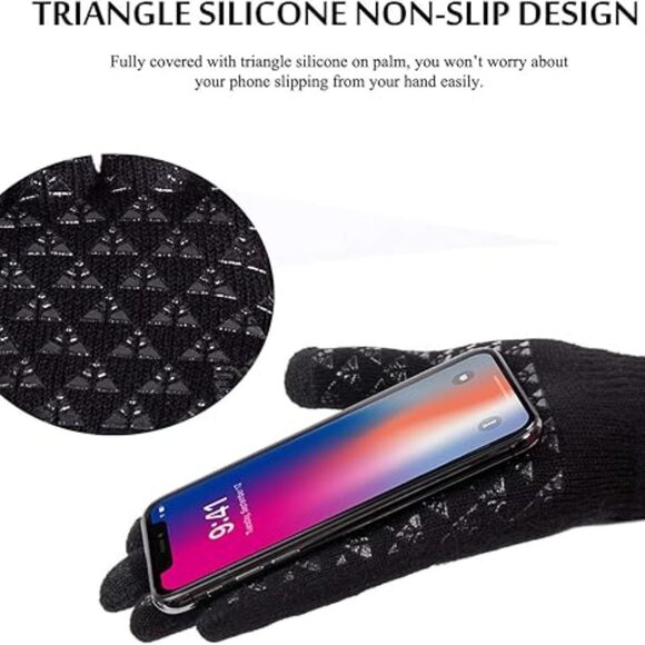 Winter Black Gloves Unisex Thermal Warm Knit Gloves for Outerwear - Picture 4 of 5